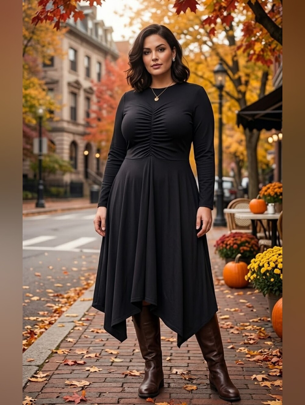 TRISTAN Superbe Robe Noire Asymétrique à Manches Longues